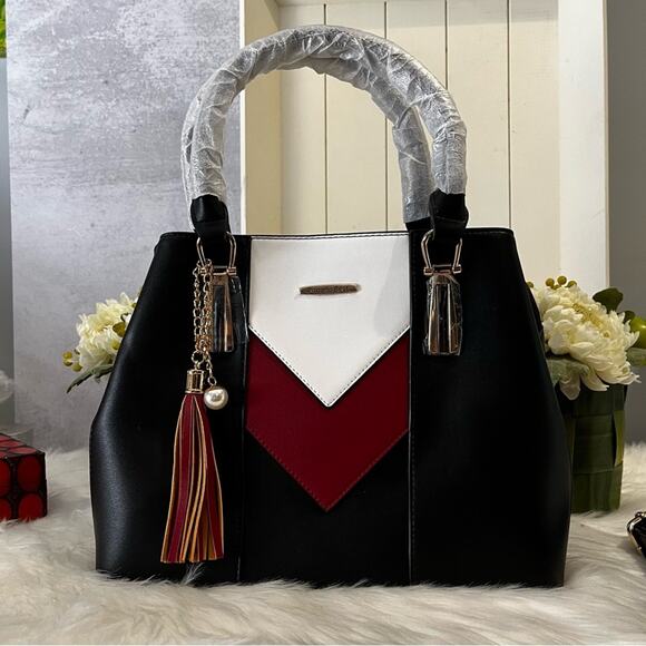NEW Pomelo Black Red Colorblock Chevron Multi Crossbody Tote Bag … NWT - Picture 3 of 13
